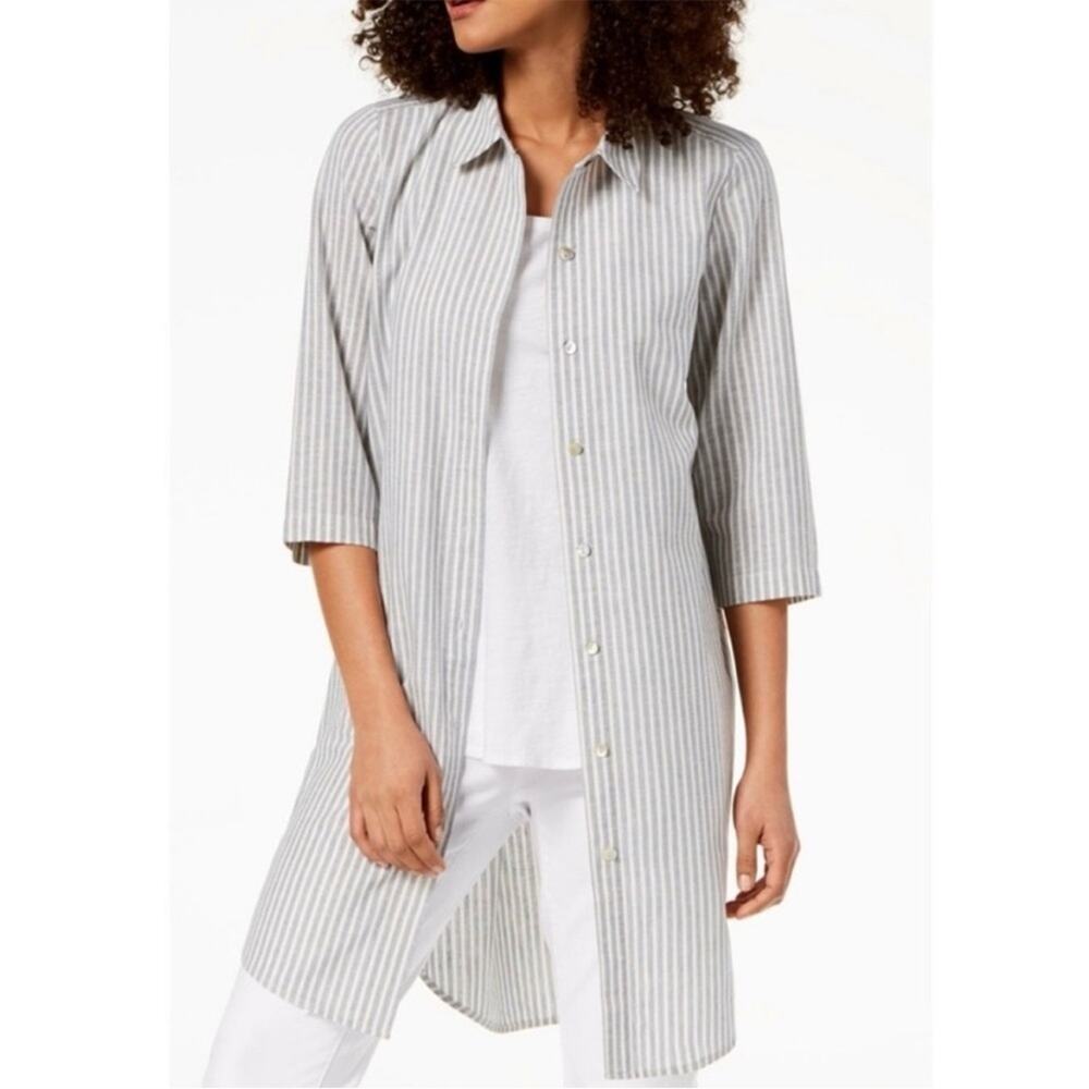 Eileen Fisher Chambray Hemp Striped
Shirt Dress Tunic Sz M blue white - Picture 5 of 11